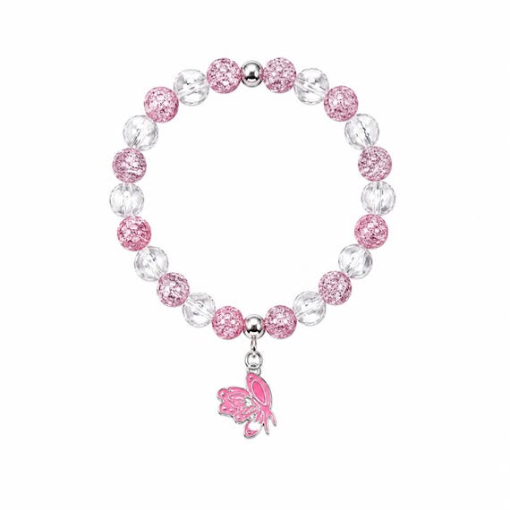 Butterfly and Ribbon Breast Cancer Stretch Charm Bracelet