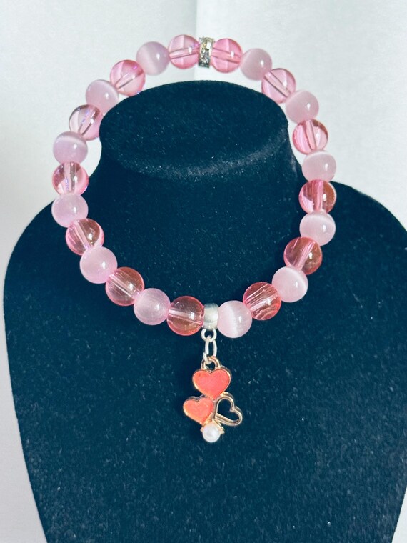 Triple Heart Valentine Charm Stretch Bracelet