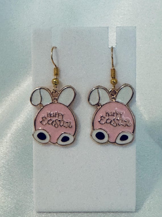 Easter Bunny In Egg Dangle Earrings.