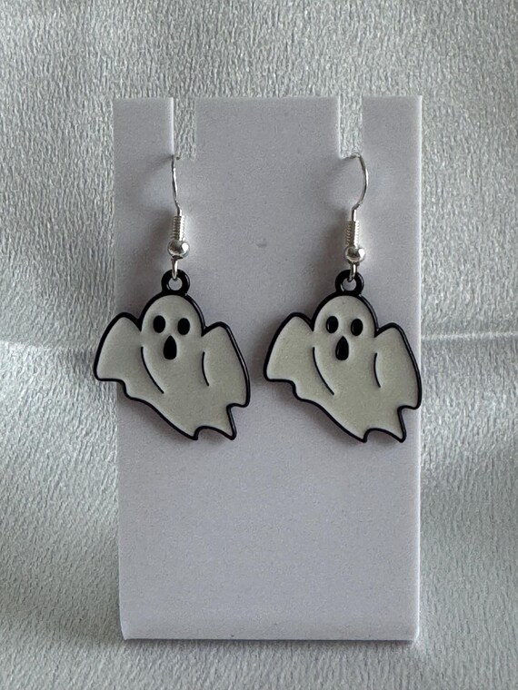 Halloween White Ghost Dangle Earrings. Hypoallergenic