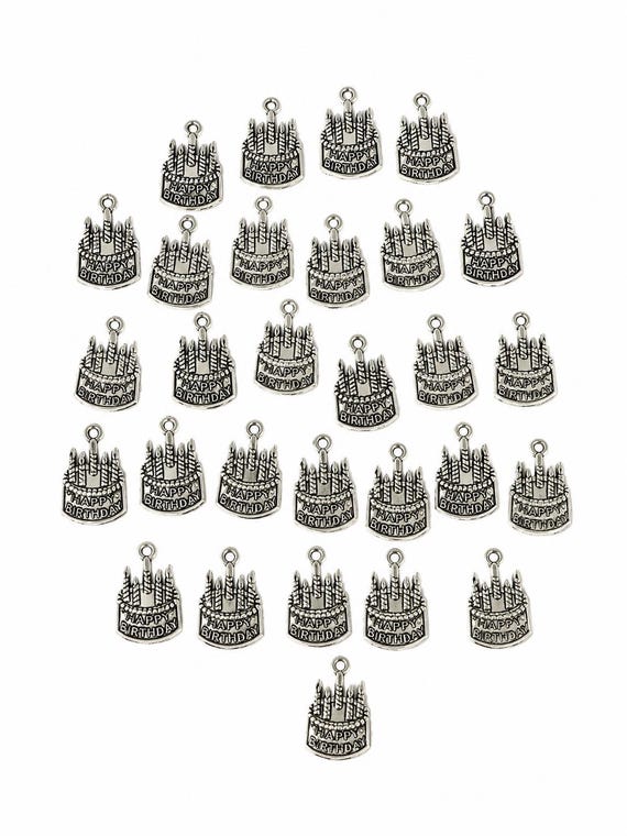 30 Piece Silver Happy Birthday Cake Charms