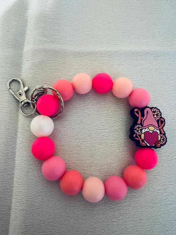 Breast Cancer Silicone Wristlet  Keychain