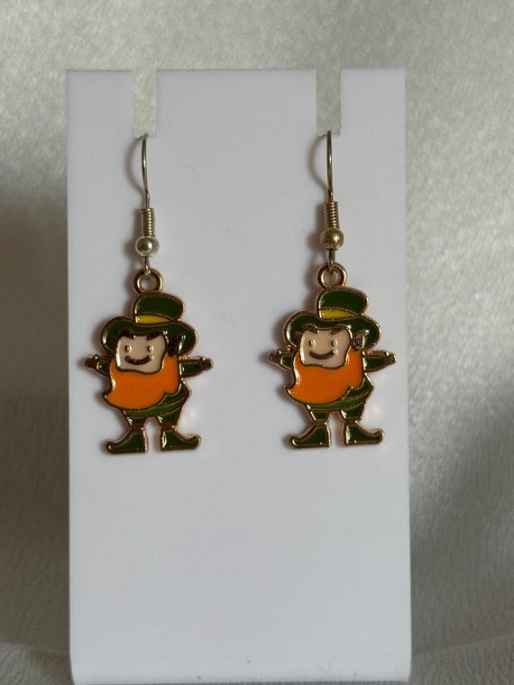 Orange Bearded Leprechaun Dangle Earrings.