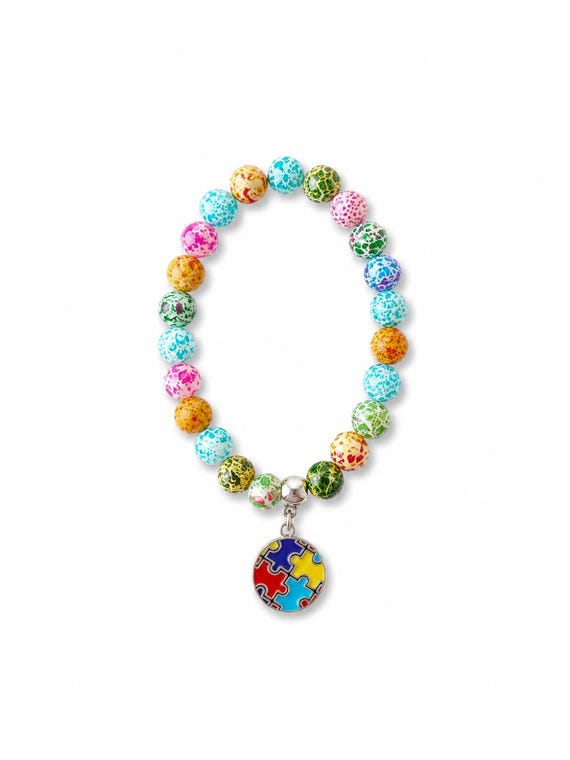 Autism Circle Charm Stretch Bracelet