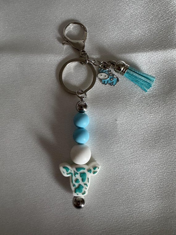 Blue Highland Cow Keychain