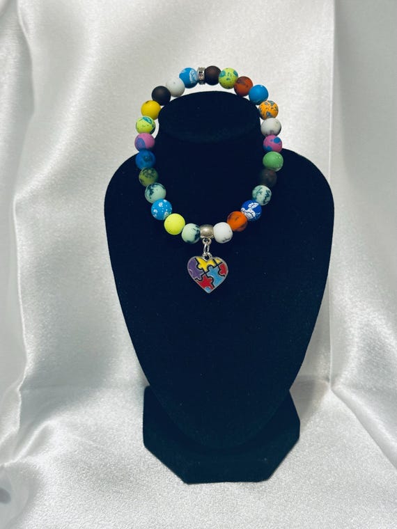 Heart Autism Charm Stretch Bracelet
