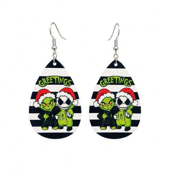 Grinch Christmas Leather Earrings
