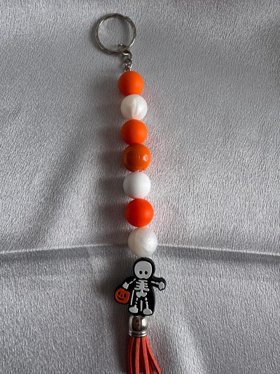 Festive Silicone Skeleton Focal Beaded Keychain