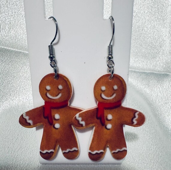 Wooden Christmas Gingerbread Dangle Earrings