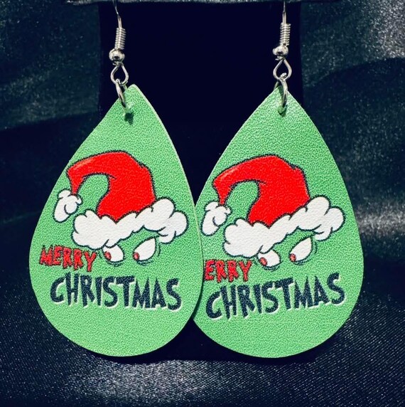 Grinch Christmas Leather Earrings