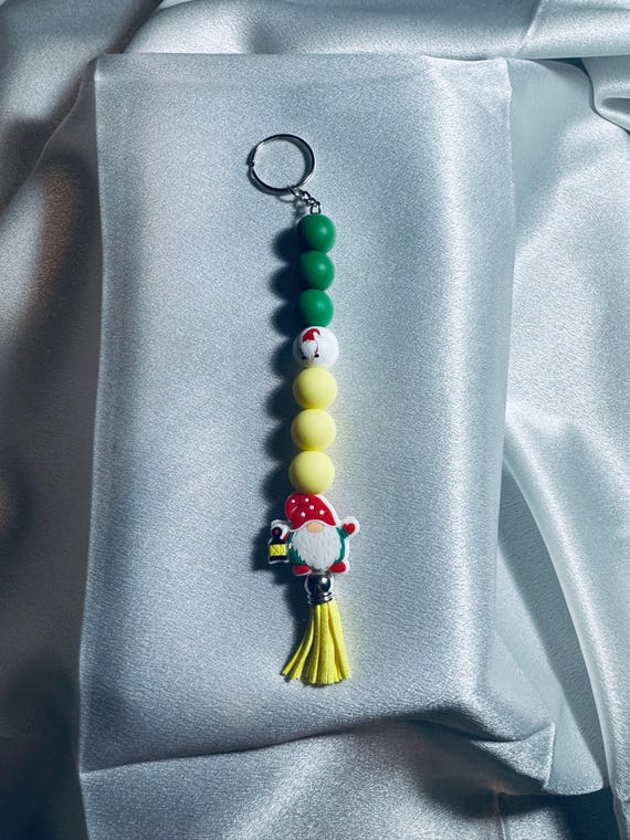 Festive Silicone Gnome Focal Beaded Keychain