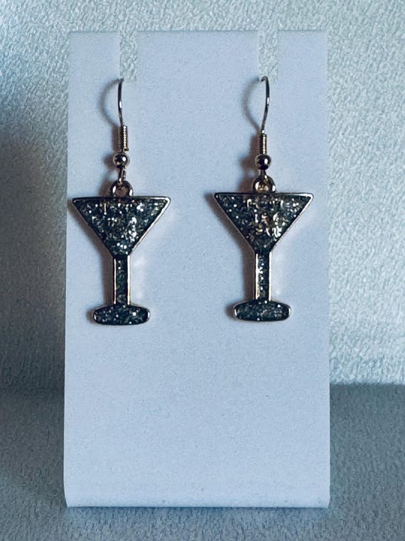 Happy New Year Champagne Glass Dangle Earrings