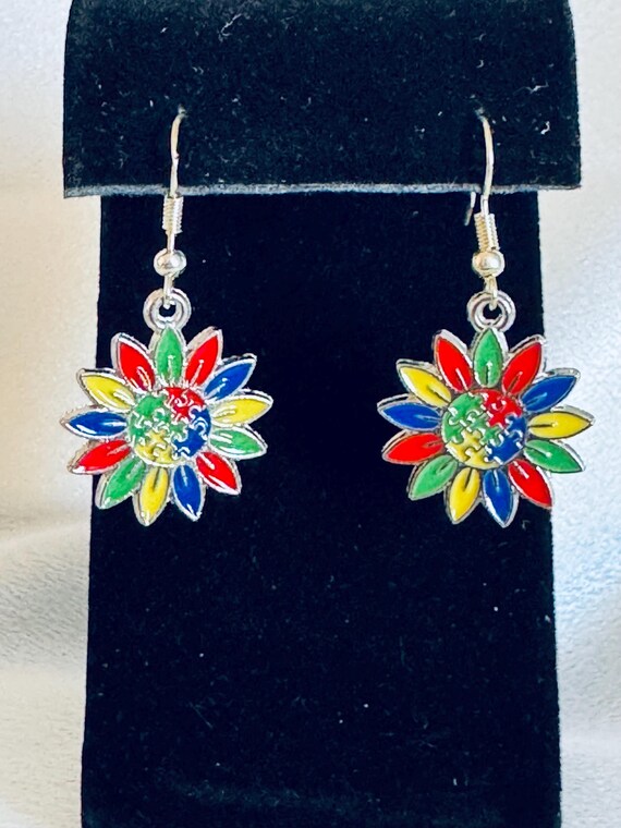 Flower Autism Dangle Earrings.