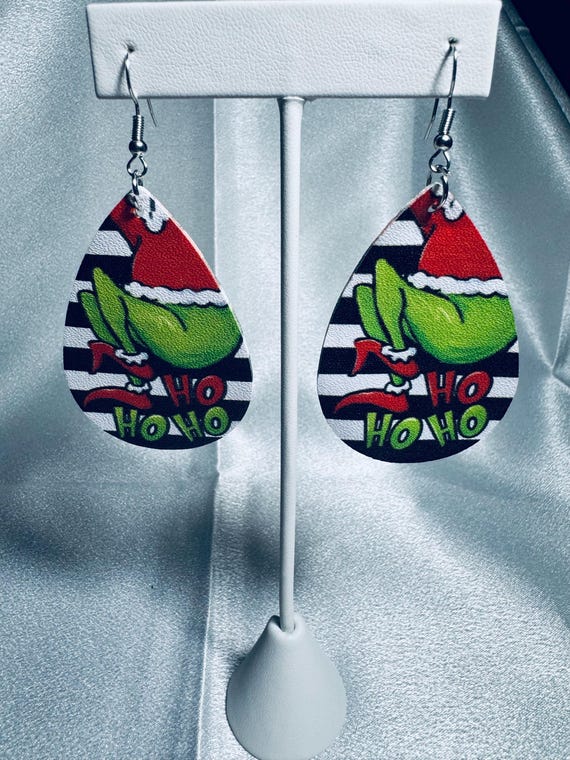 Grinch Christmas Leather Earrings