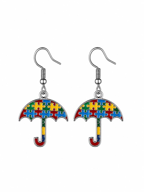 Multicolored Umbrella Autism Dangle Earrings.