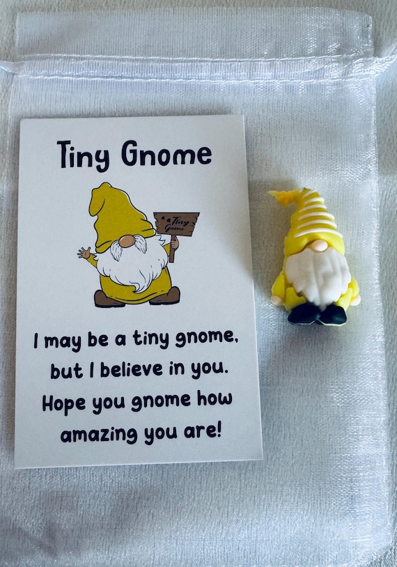 Yellow Good Luck Gnome With Positivity Card and Gift Bag
