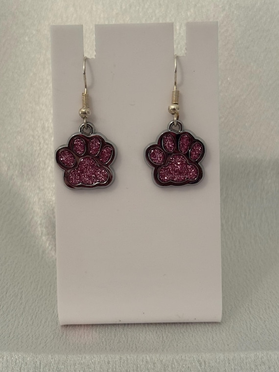 Pink Paw Charm Dangle Earrings