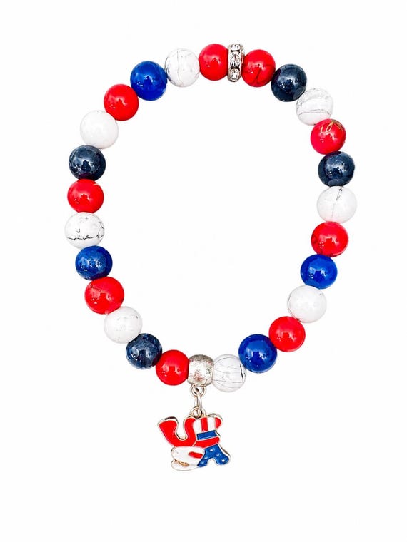 Red White and Blue USA Charm Stretch Bracelet