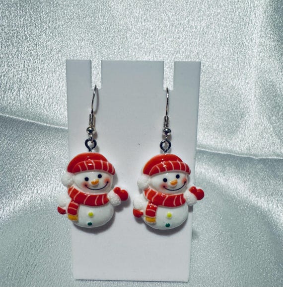 Christmas Snowman Enamel Dangle Eaarings
