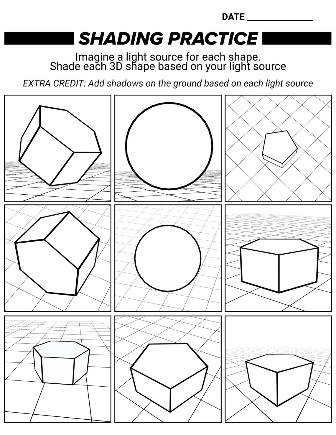 2 Printable Art Shading Practice Worksheets Etsy