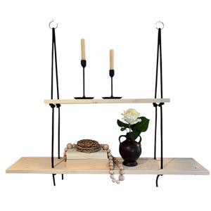 2-Tier Hanging Wooden Shelf: Rustic Boho Plant & Book Display