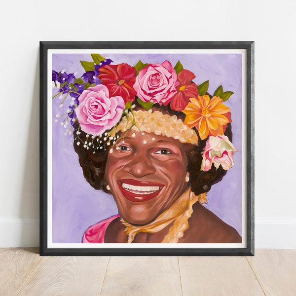Marsha P. Johnson Art Print - Floral Pride Portrait Oil Painting