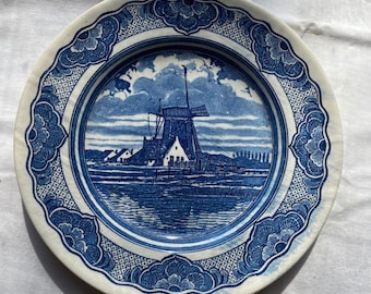 Delft Decor Holland Windmill Plates Blue and White Plates collectible Plates Holland Decor Sweden Decor Wooden Dock Stone Arch Bridge Etsy