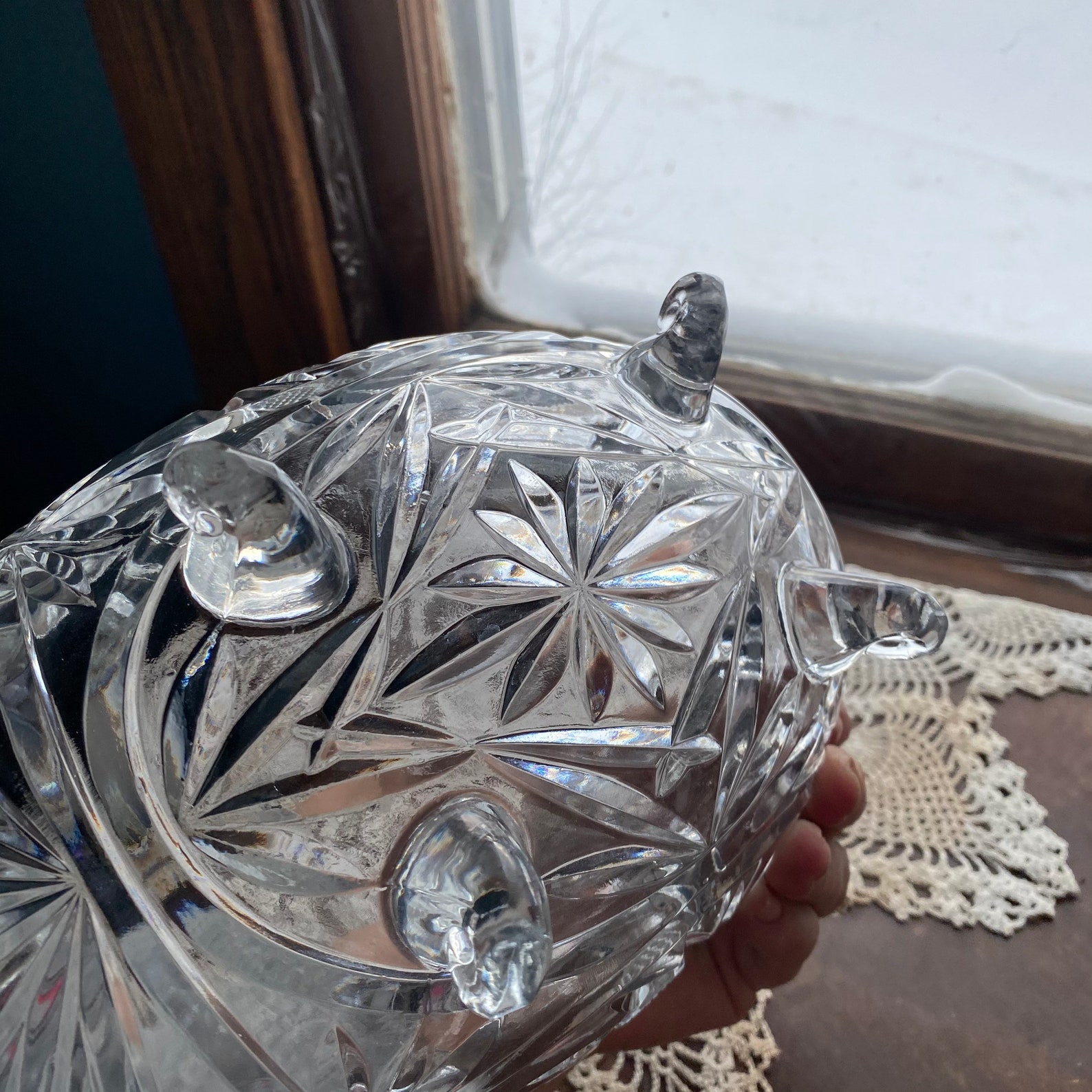 Vintage Cut Glass Fruit Bowl Heavy Deep Cut Oval Glass Bowl Etsy