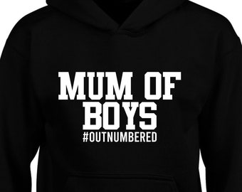 Mum Of Boys #Outnumbered Mama Hoodie Gift For Mummy, Mother's Day Gift For Mom Life Jumper Birthday Family Presents Xmas Gift Pullover Tops