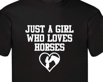 Nur ein Mädchen, das Pferde liebt Reiter Reiter Pferd Silhouette Lustiges T-shirt Unisex Shirt Geburtstagsgeschenk Familie Geschenke Weihnachtsgeschenk Tops