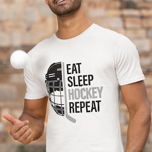 Eat Sleep Hockey Repeat T-Shirt | Funny Hockey Shirt | Unisex Sports T-Shirt | Ice Hockey Training Tee | Hockey Lover Gift Goalie Gift Tee