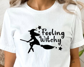 Feeling Witchy Halloween Shirt Witch T-shirt, Boo Shirt Halloween Night Gift For Her, October Girl Birthday Gift Fall Shirt Salem Tee Tops