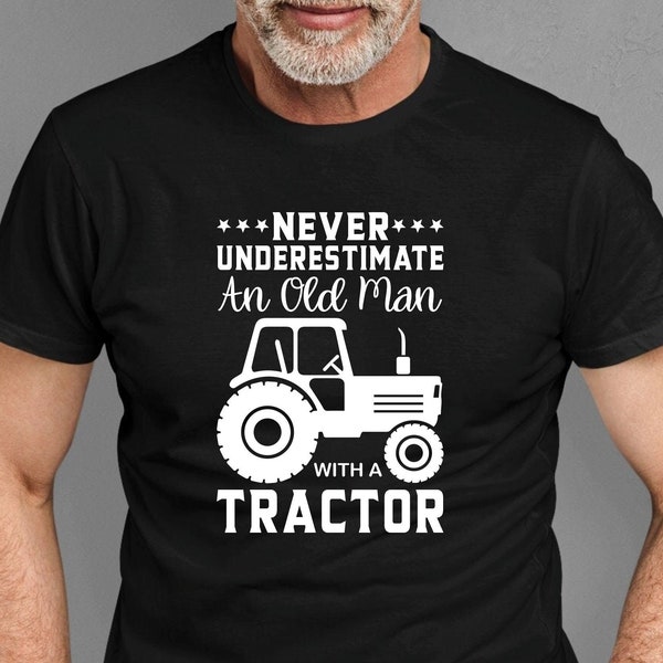 Tractor T-shirt Never Underestimate An Old Man T Shirt, Farmer Funny Dad Grandad Christmas Birthday Gift Family Presents Xmas Gift Tee Tops