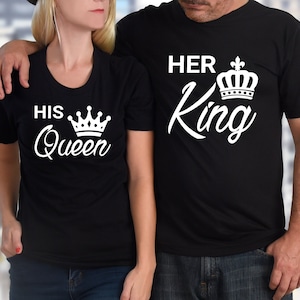 Camiseta de pareja a juego con el rey y la reina, regalo para despedida de soltera, recién casada, regalo para ella, regalo para él, regalos de cumpleaños, camisetas de Navidad