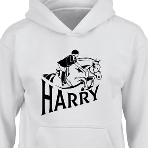 Felpa con cappuccio stampata a cavallo personalizzata unica Racing Jockey Pony Nome Unicorno COB Stabile Dressage Cavaliere equestre Equino Regalo di Natale Maglione Top