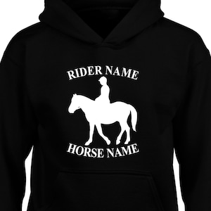 Felpa con cappuccio personalizzata per cavalli, cavaliere equestre fantino pannocchia, equitazione pony equino dressage uomo donna maglione unisex Natale regalo di Natale top