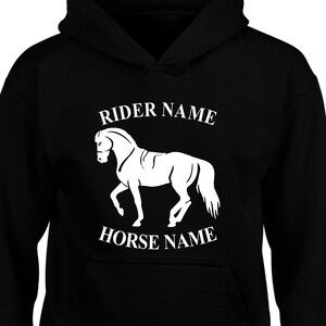 Personalised Horse Hoodie, Cob Jockey Equestrian Rider, Pony Equine Jumping Horse Dressage Boys Girls Unisex Jumper Christmas Xmas Gift Tops