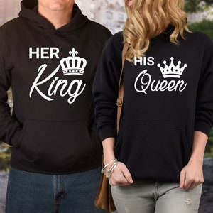 King Queen Hoodie Couple Matching, Hen Party Newly Wedding Lovers Gift Hoodie Gift For Her, Gift For Him Birthday Jumper Xmas Sweatshirt Top