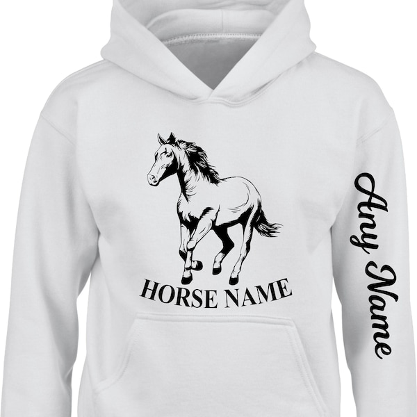 Personalised Horse Hoodie Arm Printed Pony Equine Outline Equestrian Jockey Dressage Jumper Rider Gift Christmas Xmas Presents Sweatshirt