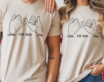 Personalised Couple T Shirts Set, Matching His and Hers Shirts, Custom Names EST Year, Anniversary Gift, Valentine’s Couple Tops