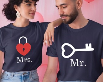 Matching Mr and Mrs T Shirts, Lock and Key Couple Shirts, Wedding Gift for Couple, Newlywed Outfit, Anniversary Gift