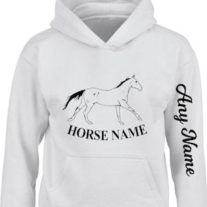 Personalised Horse Hoodie Arm Printed Pony Stable Equine Outline Equestrian Dressage Jumper Rider Gift Christmas Xmas Presents Sweatshirt
