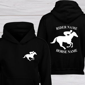 Personalizzato Jumping Horse Hoodie / Equestrian Rider Jockey Pony Unicorn Hoody / Equine COB Dressage Chest Back Print Jumpers Xmas Tops