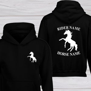 Personalizzato Jumping Horse Hoodie / Equestrian Rider Jockey Pony Unicorn Hoody / Equine COB Dressage Chest Back Print Xmas Jumpers Tops