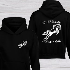 Personalised Jumping Horse Hoodie | Equestrian Chest And Back Print Xmas Jumpers Tops