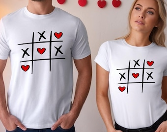 Matching Couple T Shirts, Tic Tac Toe Heart Design, Funny Couple Shirts, Valentine’s Day Gift, Anniversary Outfit