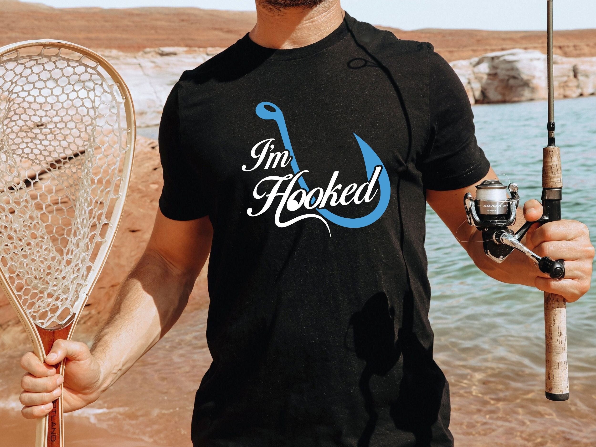 Fishing T-shirt / I Am Hooked Fish Hunting Fisherman Shirt / Guys