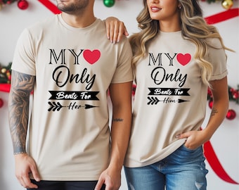 Matching Couple T Shirts, My Heart Beats For Him Her, Romantic Gift for Couples, Valentine’s Day Outfit, Anniversary Shirts