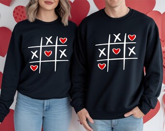 Matching Couple Sweatshirts, Tic Tac Toe Heart Design, Funny Couple Jumpers, Valentine’s Day Gift, Anniversary Outfit