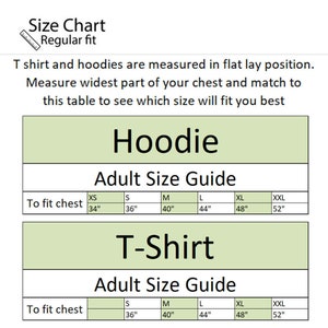 Puede incluir: Tabla de tallas para sudaderas con capucha y camisetas. La tabla muestra el tama&ntilde;o del pecho en pulgadas para cada talla: XS (34 pulgadas), S (36 pulgadas), M (40 pulgadas), L (44 pulgadas), XL (48 pulgadas) y XXL (52 pulgadas).